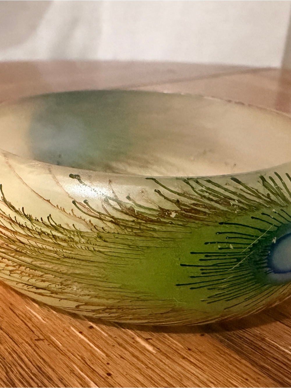 Vintage Peacock Feather Lucite Bangle Bracelet Wide Chunky Acrylic 60mm